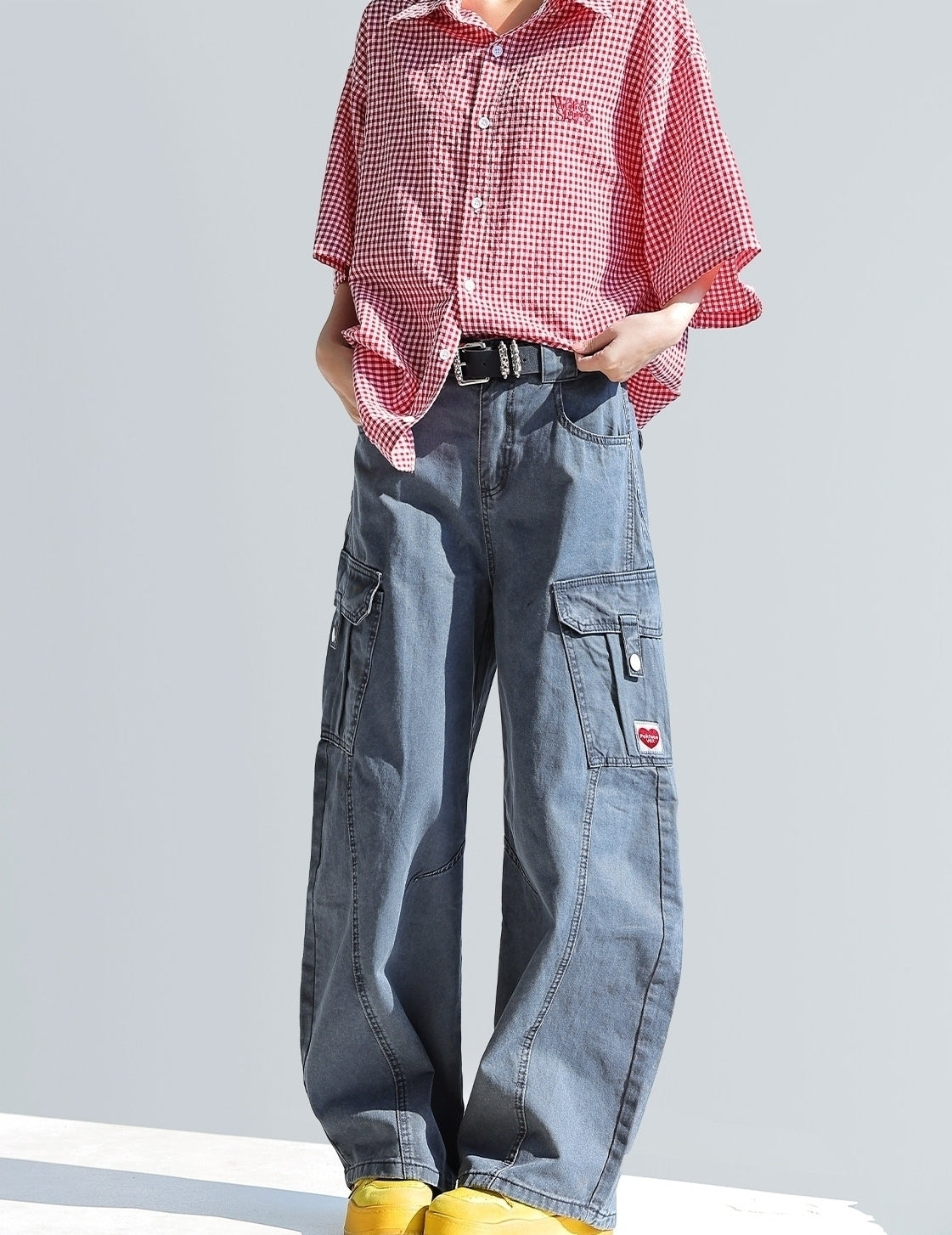 Deconstructed Curved Workwear Wide Leg Pants