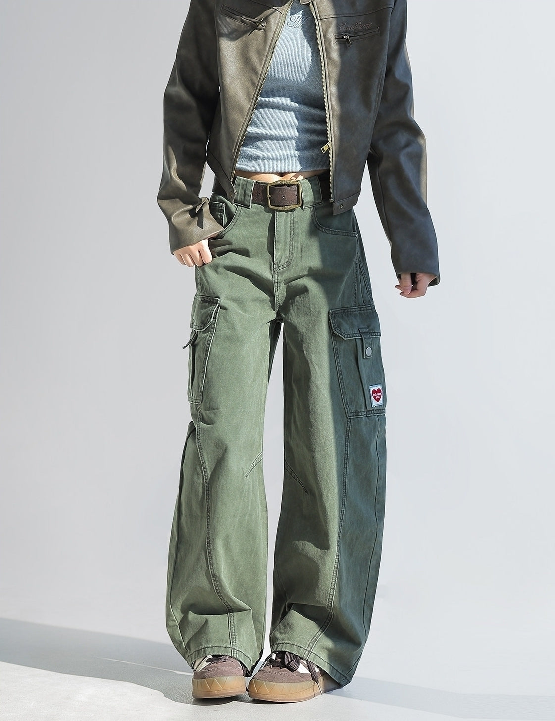 Deconstructed Curved Workwear Wide Leg Pants