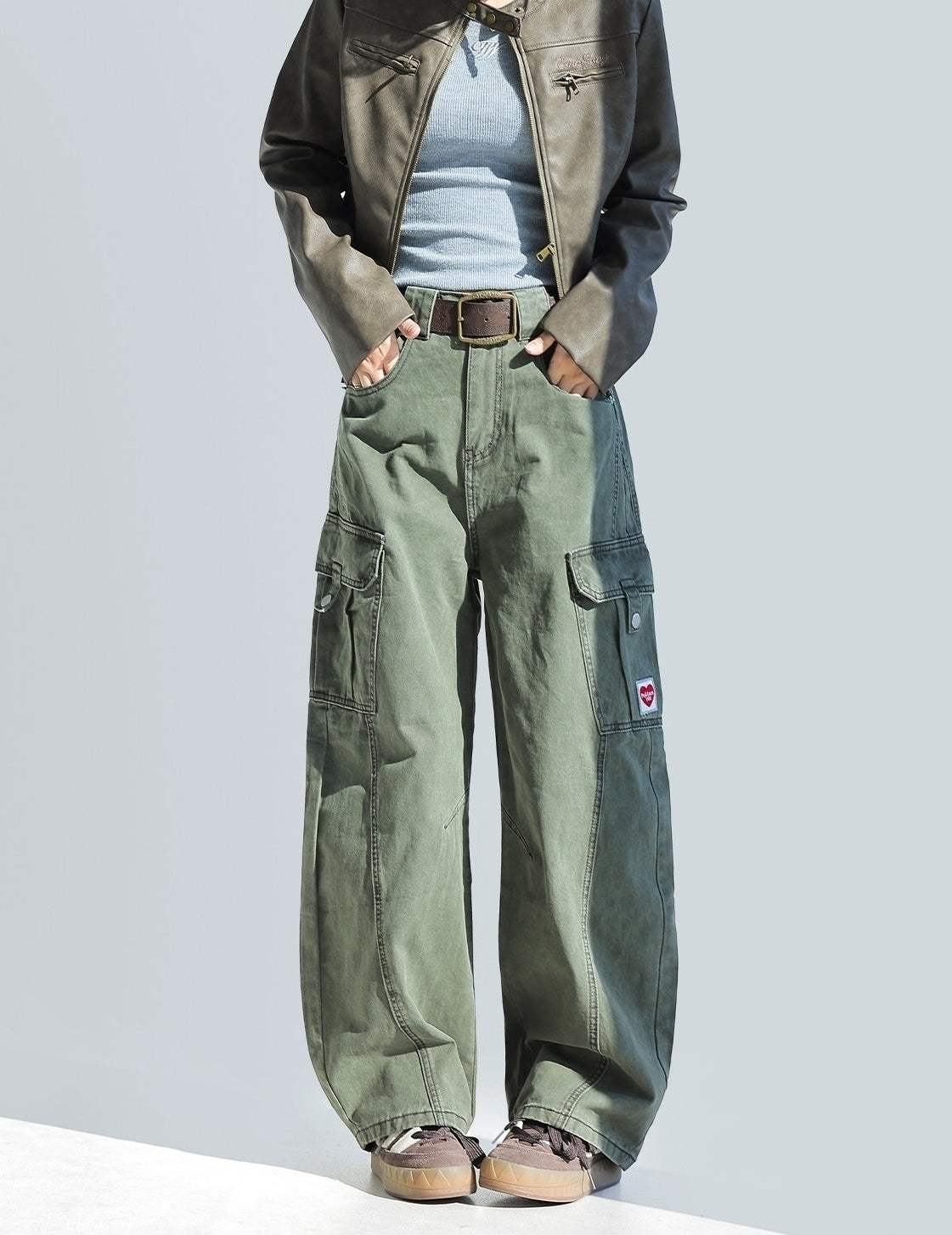 Deconstructed Curved Workwear Wide Leg Pants