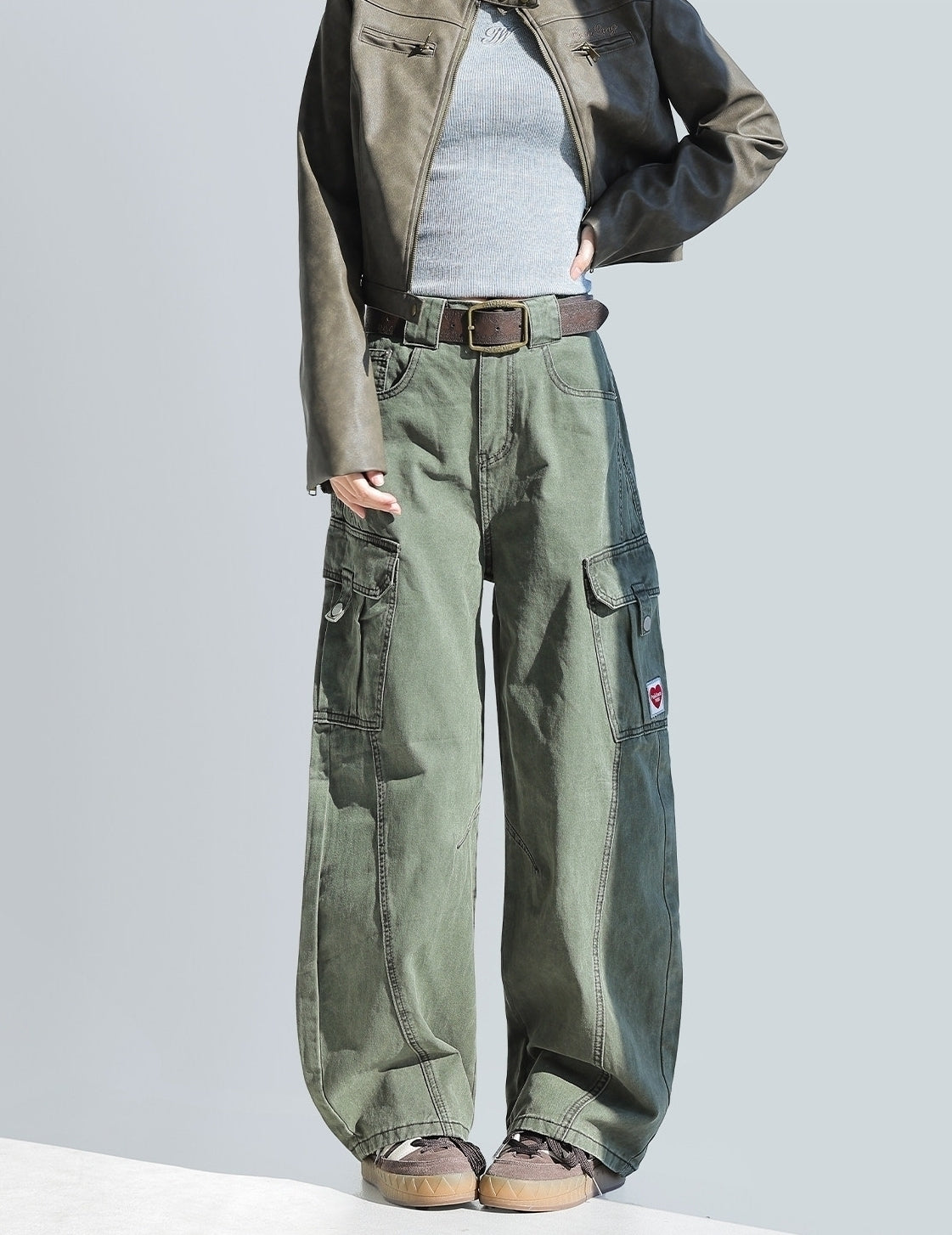 Deconstructed Curved Workwear Wide Leg Pants