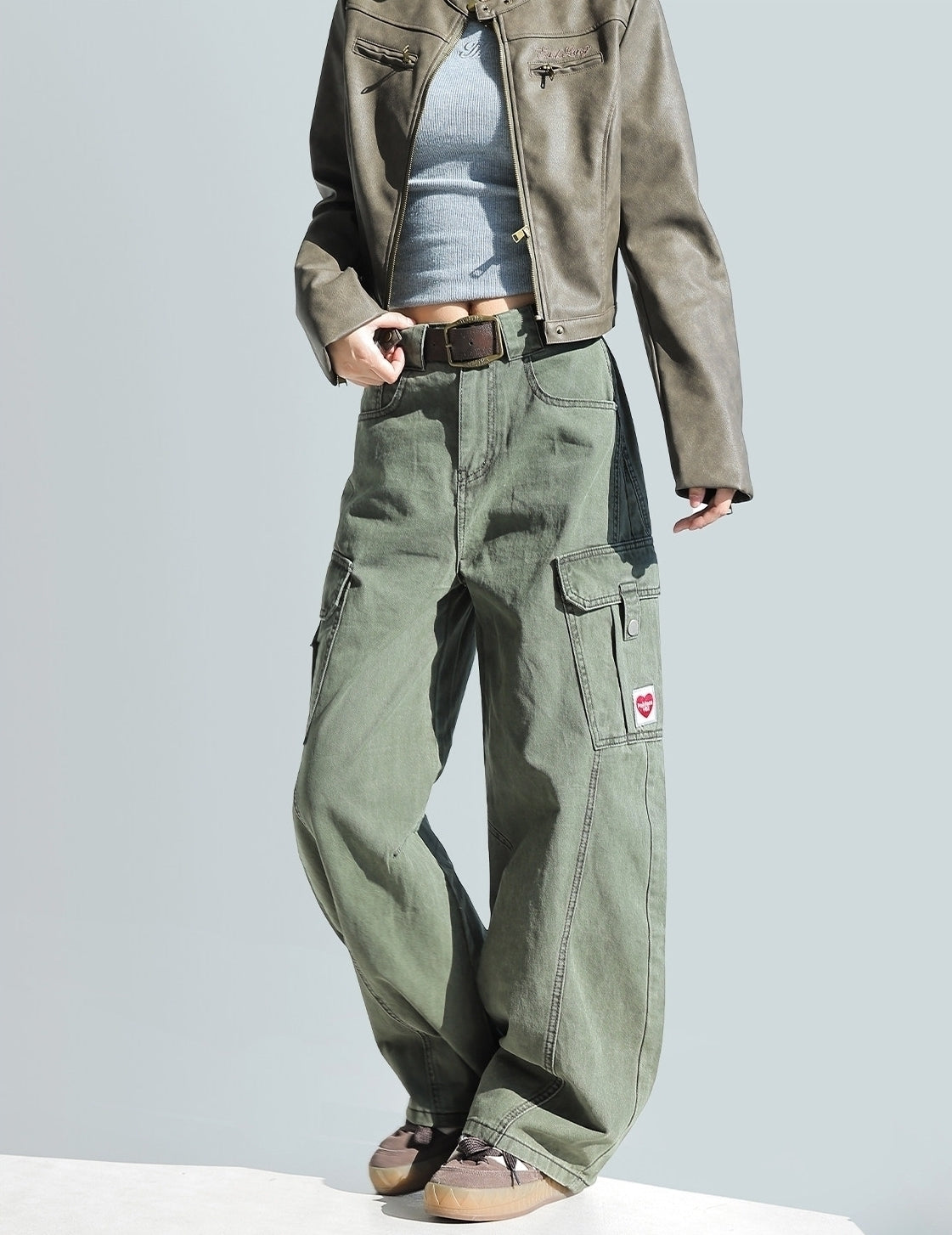 Deconstructed Curved Workwear Wide Leg Pants