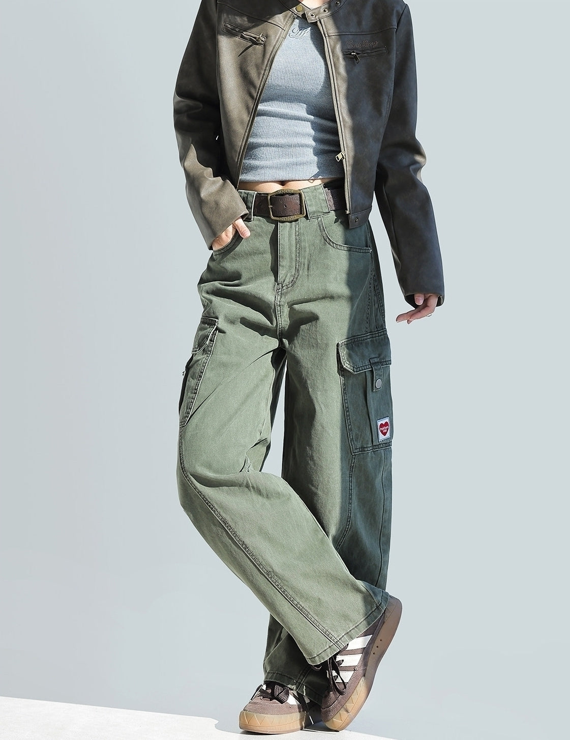 Deconstructed Curved Workwear Wide Leg Pants