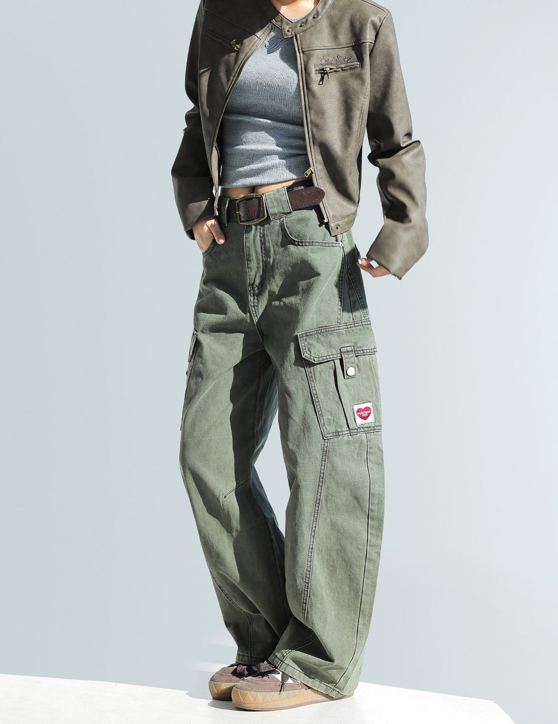 Deconstructed Curved Workwear Wide Leg Pants