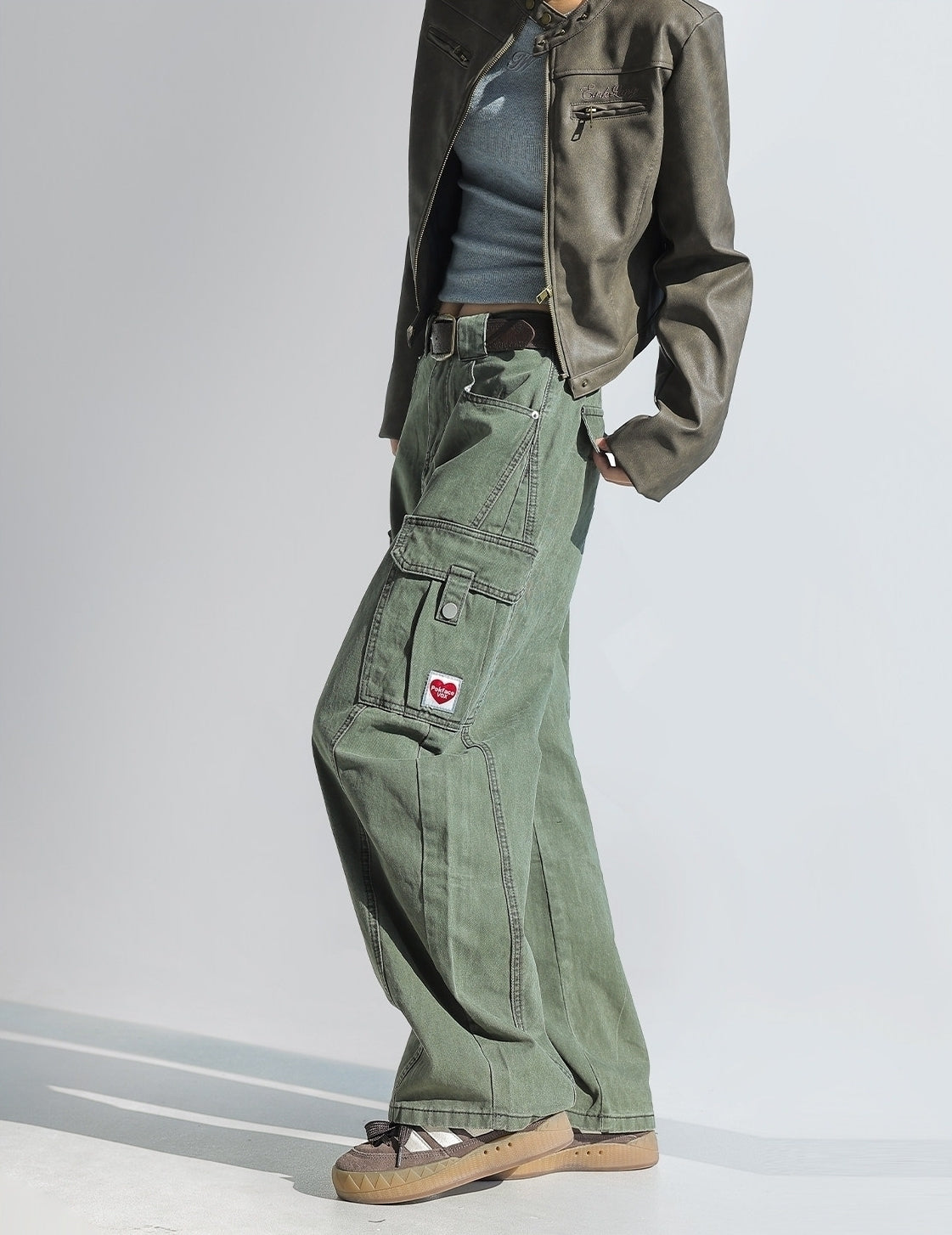 Deconstructed Curved Workwear Wide Leg Pants