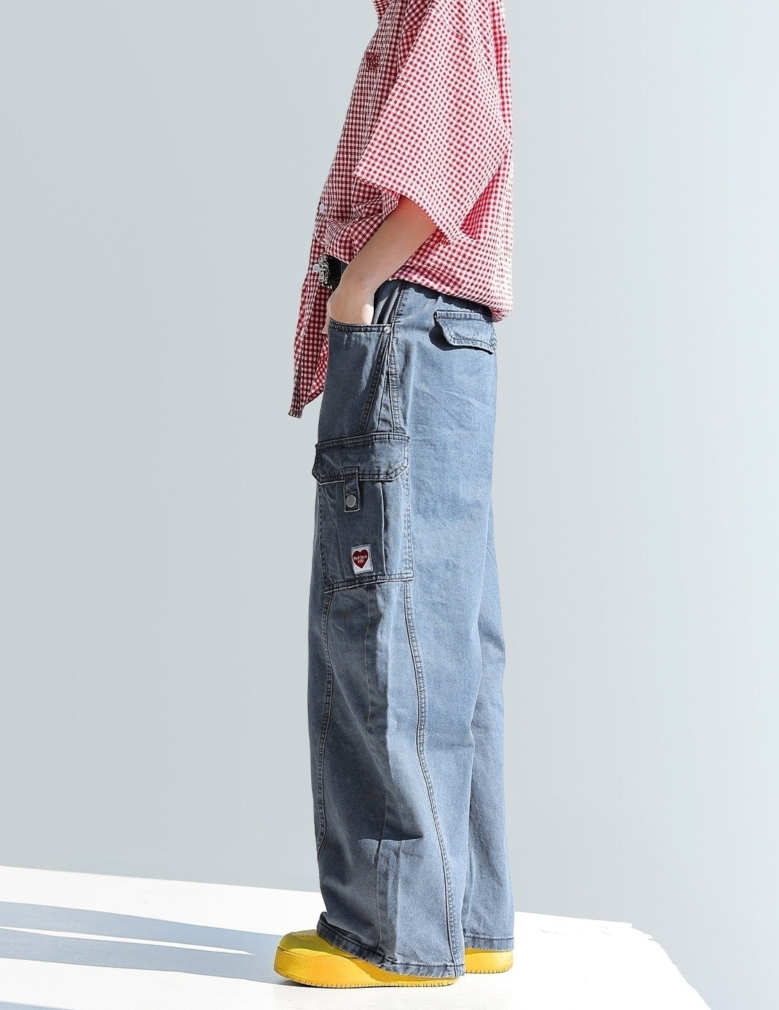 Deconstructed Curved Workwear Wide Leg Pants