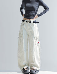 Deconstructed Curved Workwear Wide Leg Pants