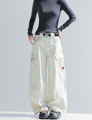Deconstructed Curved Workwear Wide Leg Pants