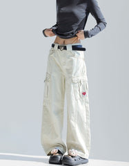Deconstructed Curved Workwear Wide Leg Pants