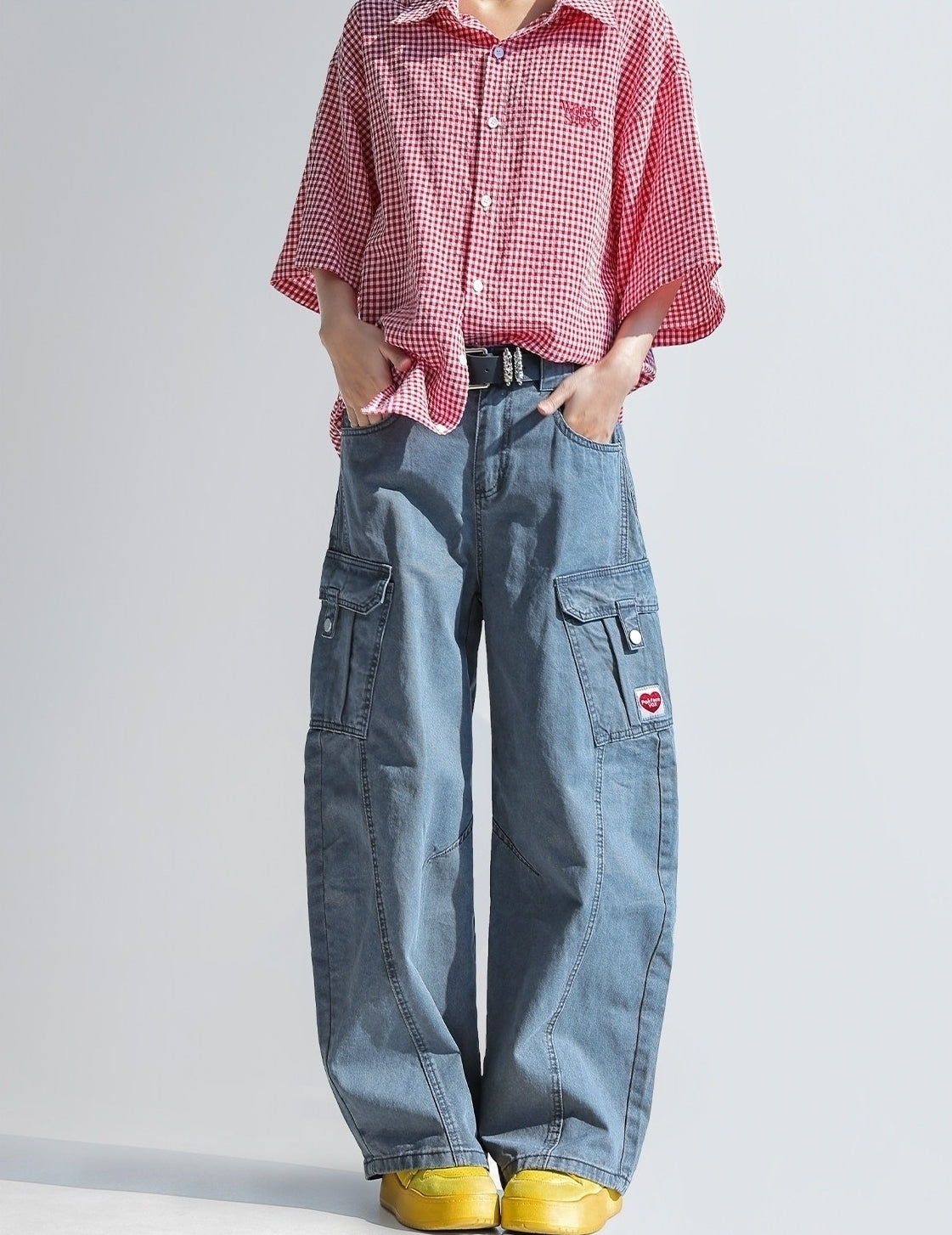 Deconstructed Curved Workwear Wide Leg Pants
