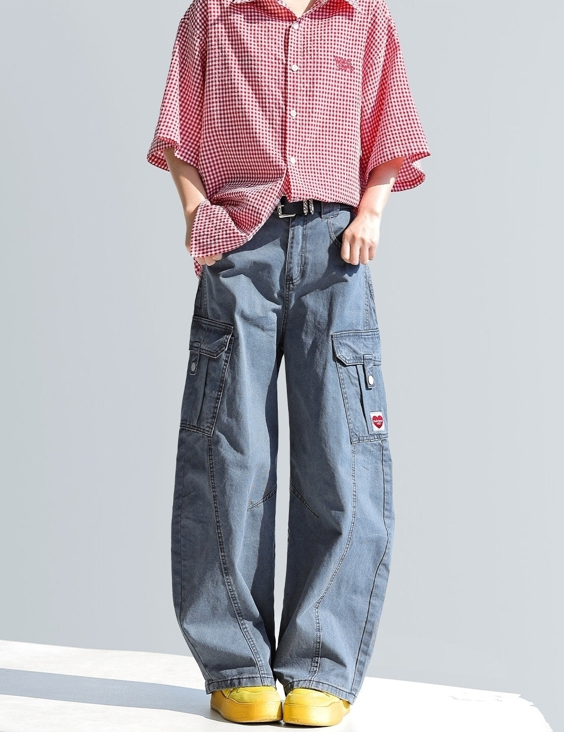 Deconstructed Curved Workwear Wide Leg Pants