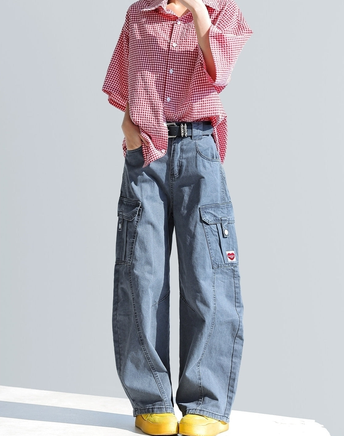 Deconstructed Curved Workwear Wide Leg Pants