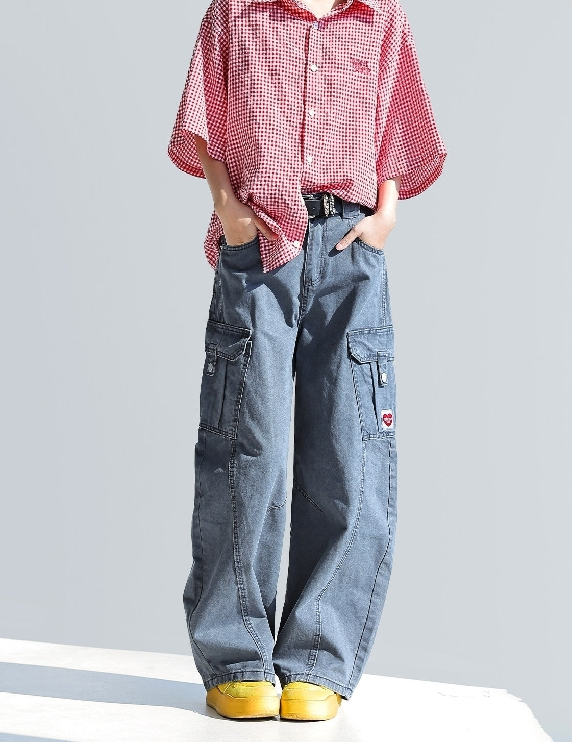 Deconstructed Curved Workwear Wide Leg Pants