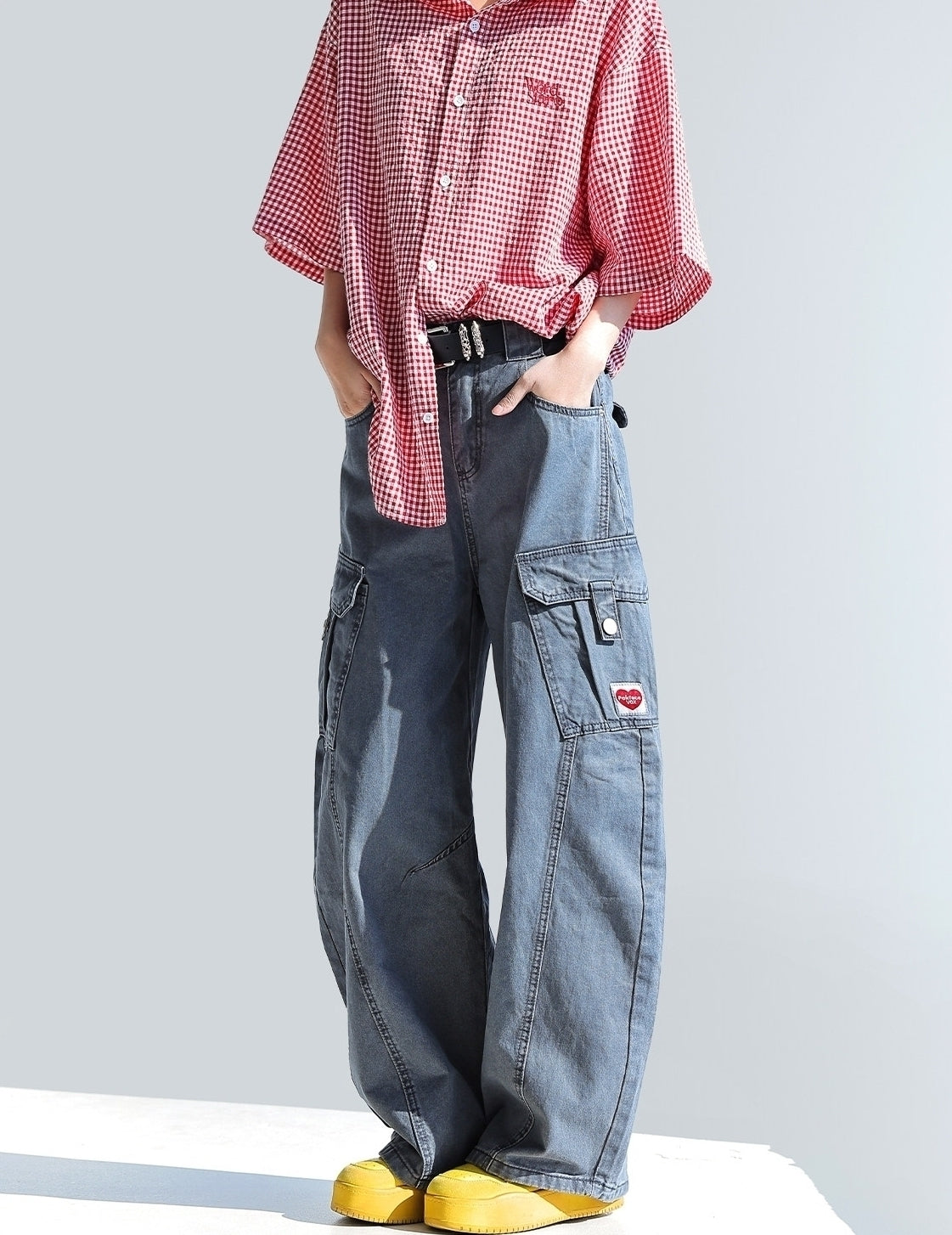 Deconstructed Curved Workwear Wide Leg Pants