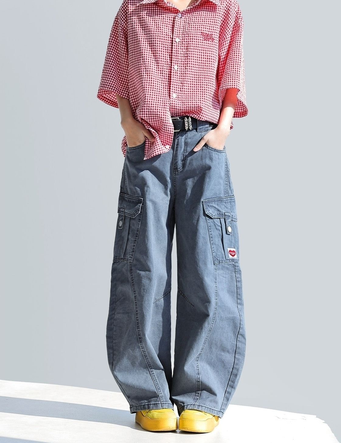 Deconstructed Curved Workwear Wide Leg Pants