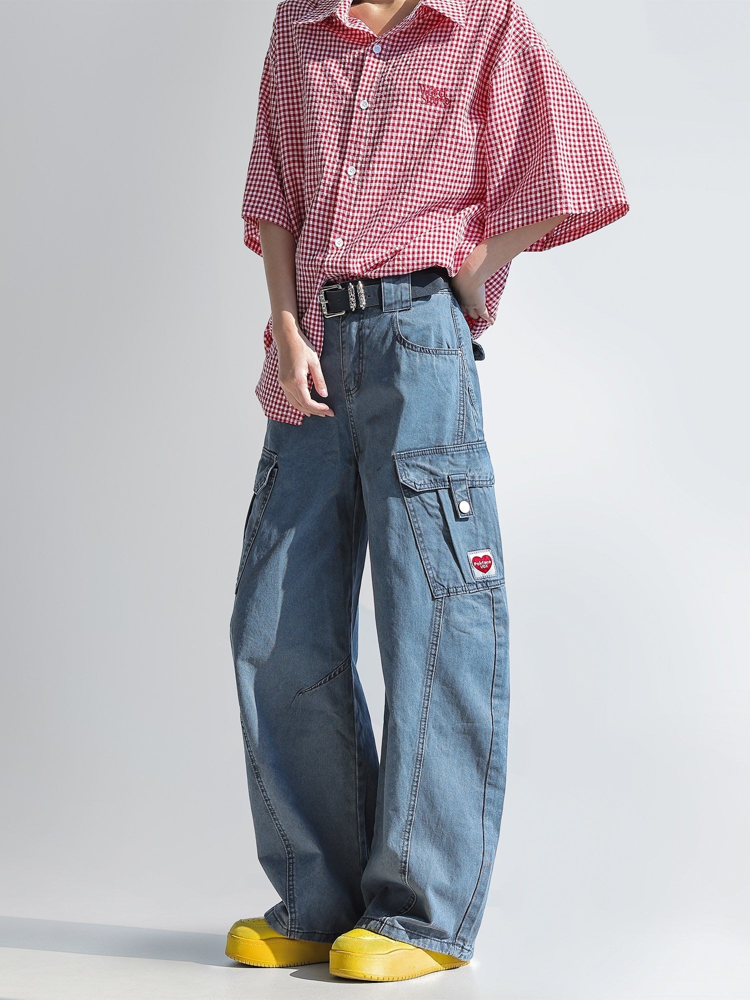 Deconstructed Curved Workwear Wide Leg Pants