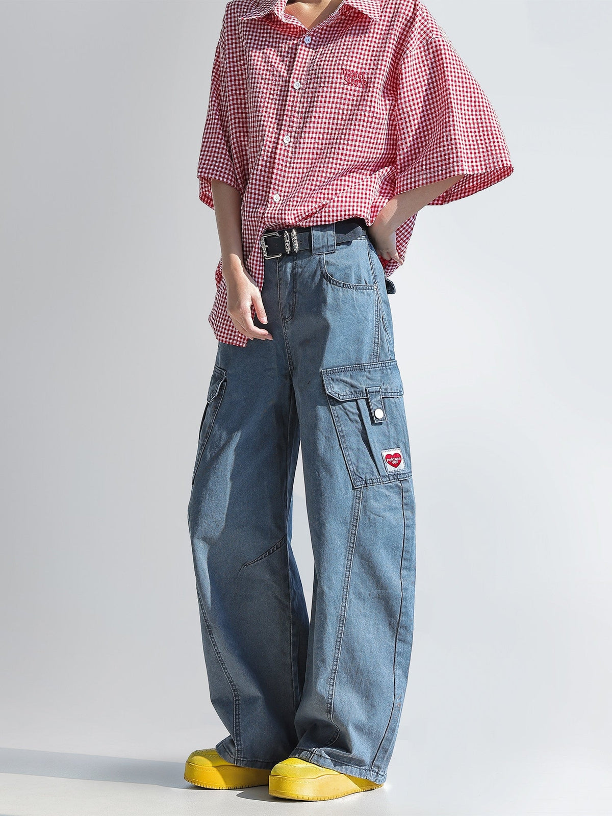 Deconstructed Curved Workwear Wide Leg Pants