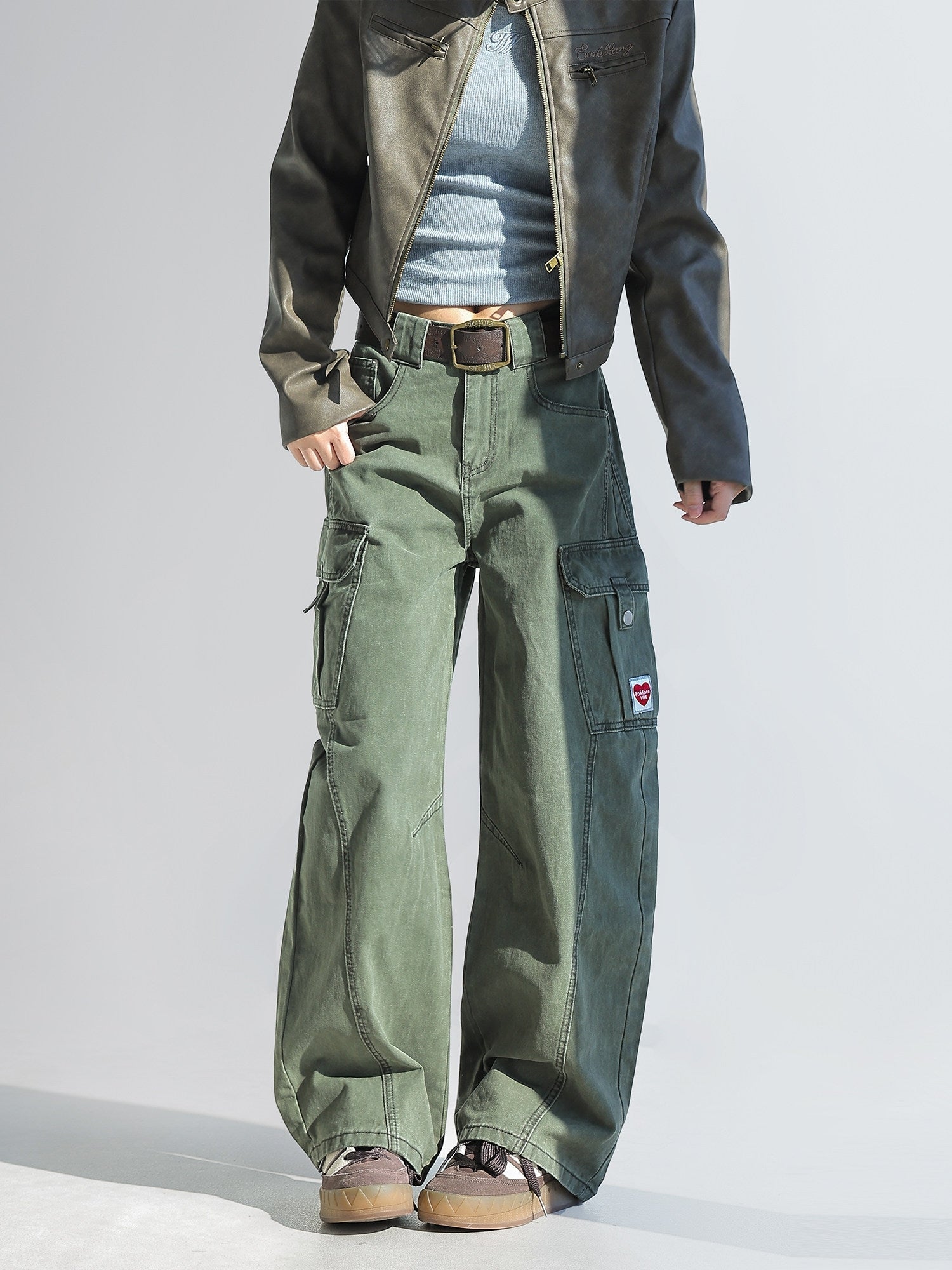 Deconstructed Curved Workwear Wide Leg Pants