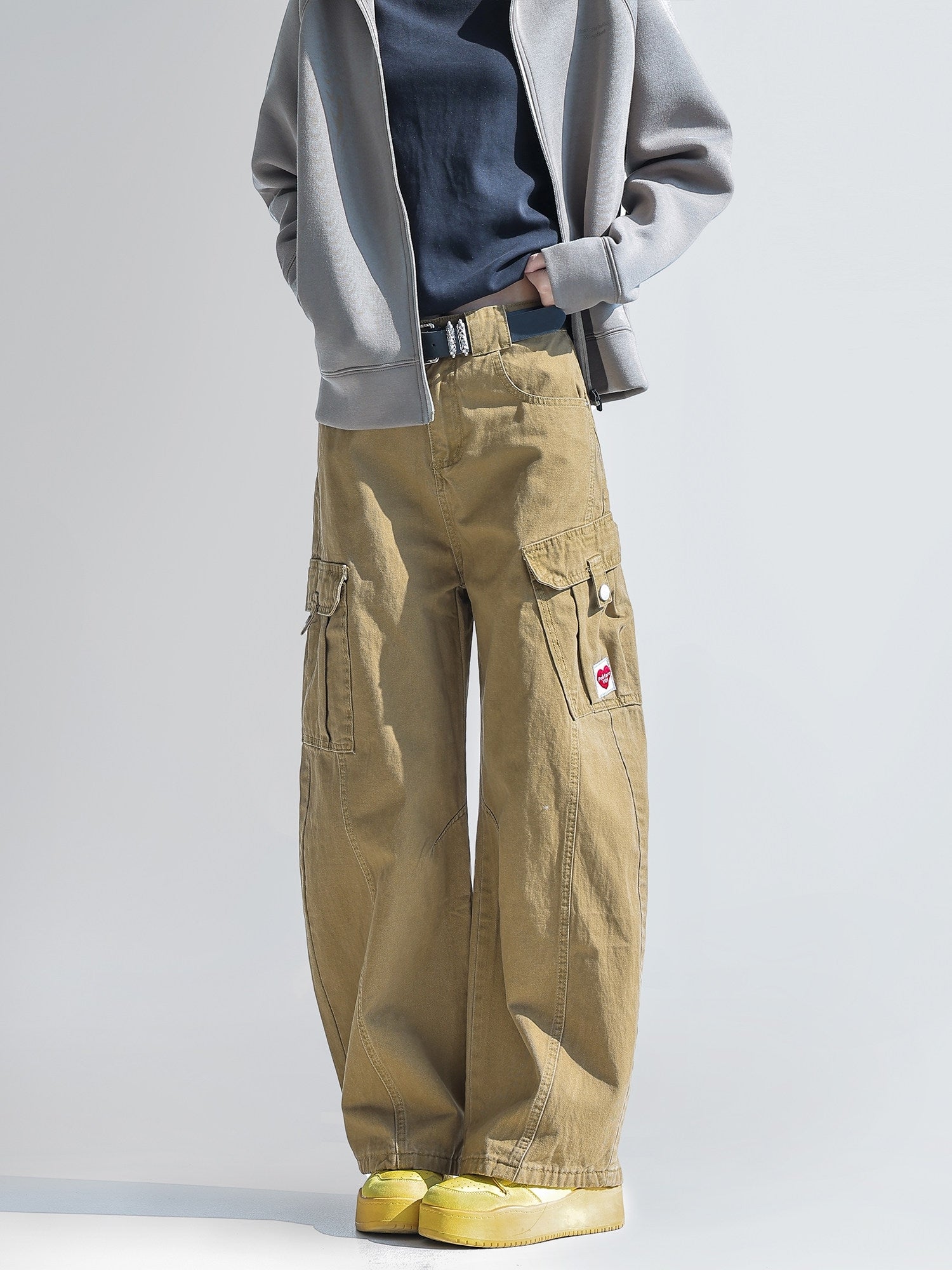 Deconstructed Curved Workwear Wide Leg Pants