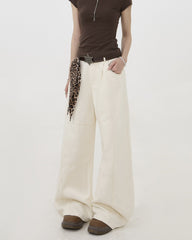 Deconstructed Wide Leg Jeans With Leopard Tie Detail