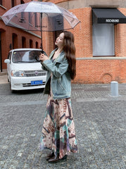 Denim Jacket And Printed Dress Set Spring Autumn