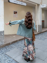 Denim Jacket And Printed Dress Set Spring Autumn