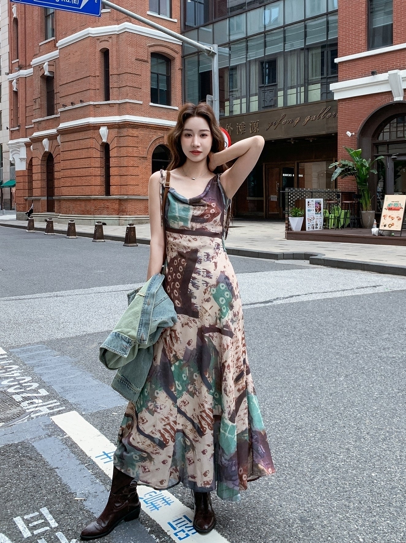 Denim Jacket And Printed Dress Set Spring Autumn