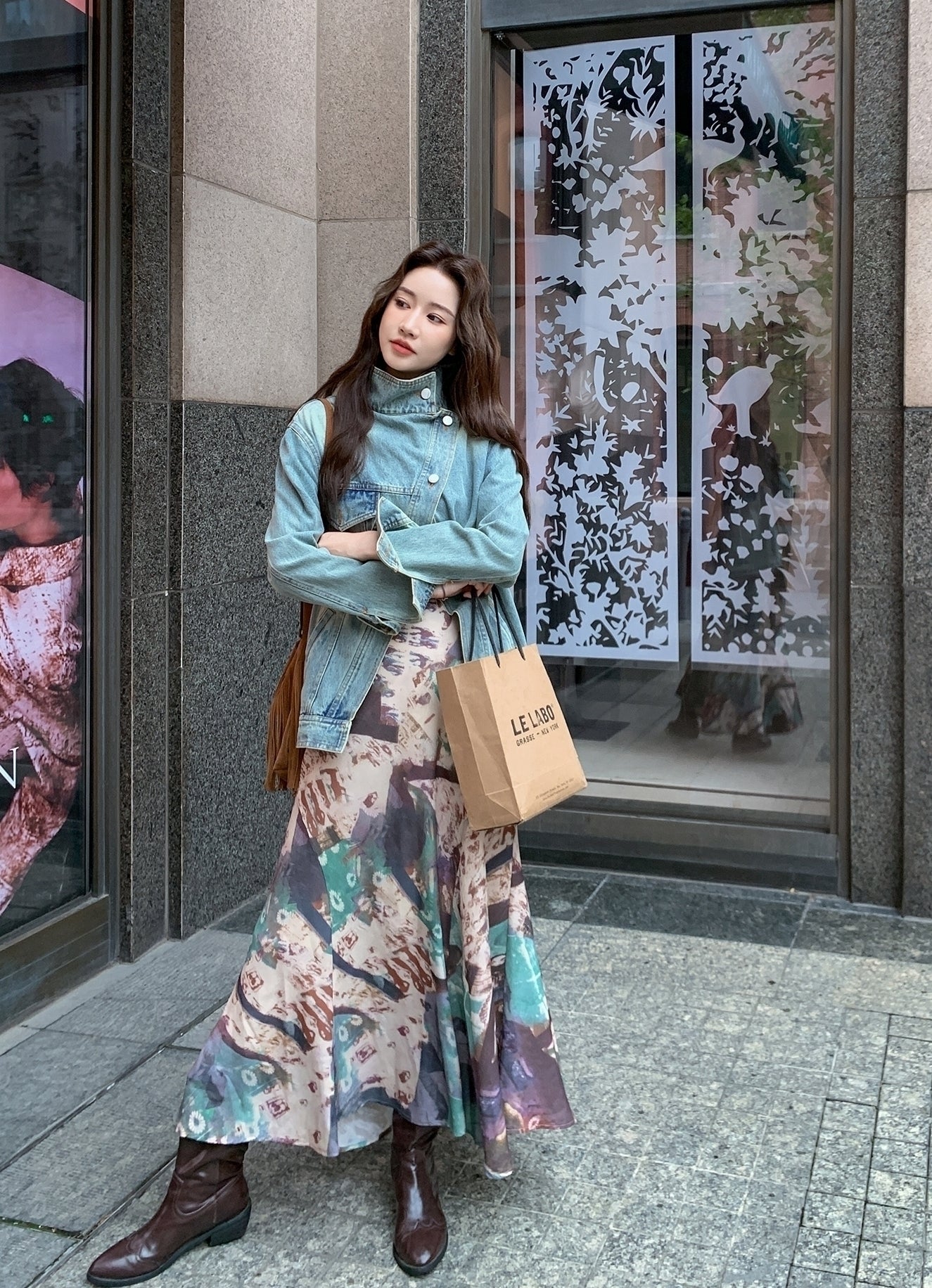 Denim Jacket And Printed Dress Set Spring Autumn
