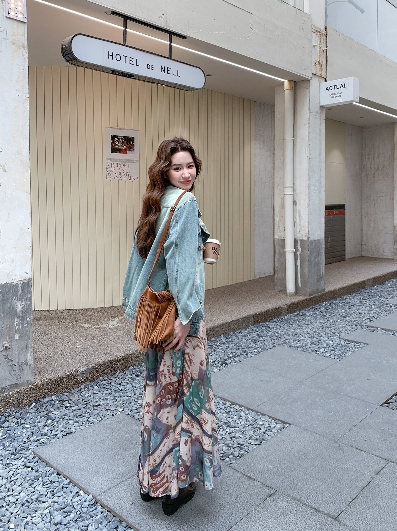 Denim Jacket And Printed Dress Set Spring Autumn