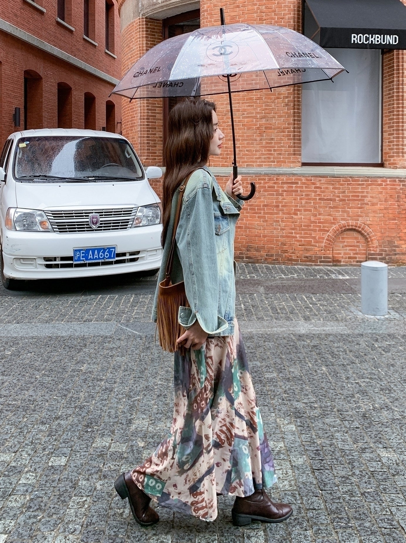 Denim Jacket And Printed Dress Set Spring Autumn