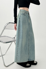 Denim Midi A Line Skirt With Front Slit