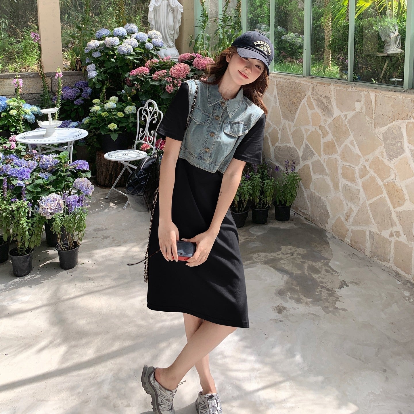 Denim Patchwork Casual Layered Style Dress