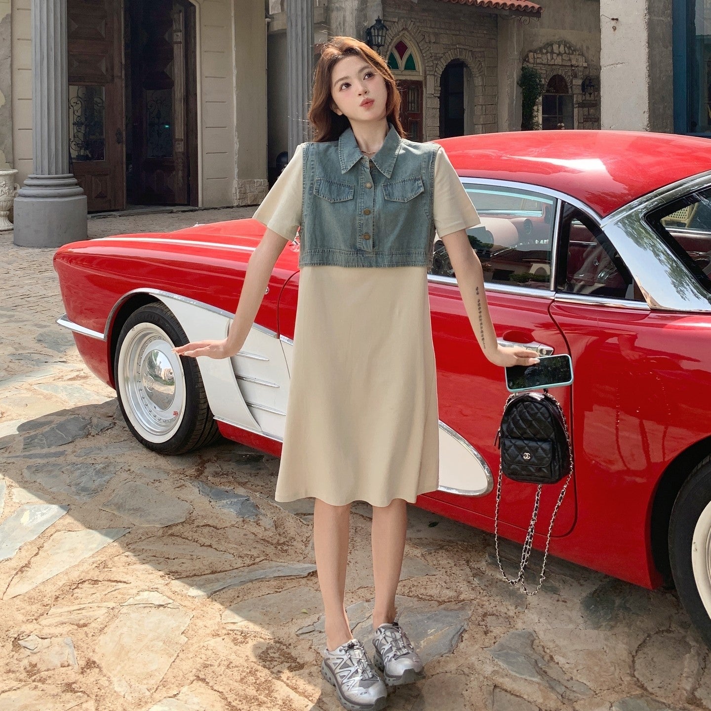 Denim Patchwork Casual Layered Style Dress