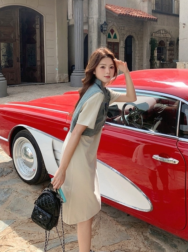 Denim Patchwork Casual Layered Style Dress