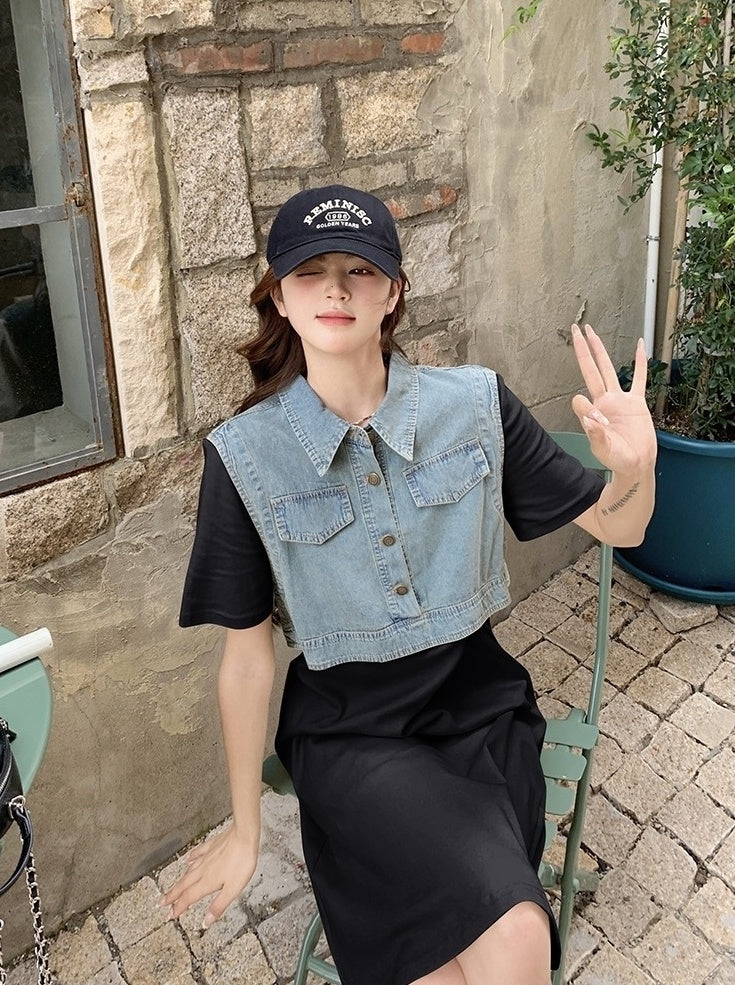 Denim Patchwork Casual Layered Style Dress