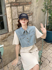 Denim Patchwork Casual Layered Style Dress