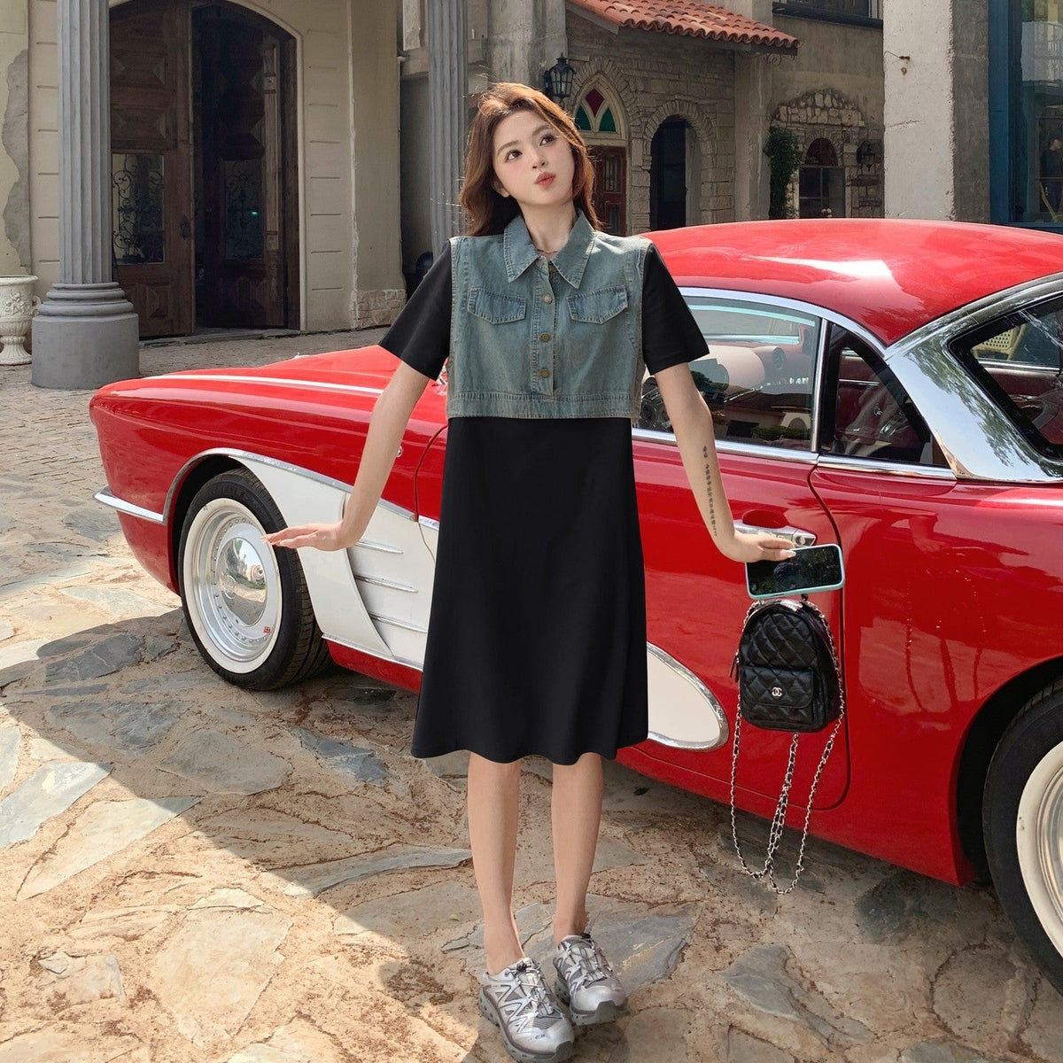 Denim Patchwork Casual Layered Style Dress