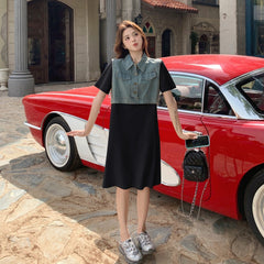 Denim Patchwork Casual Layered Style Dress