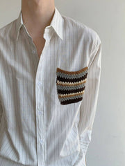 Designer Pocket Striped Relaxed Long Sleeve Shirt
