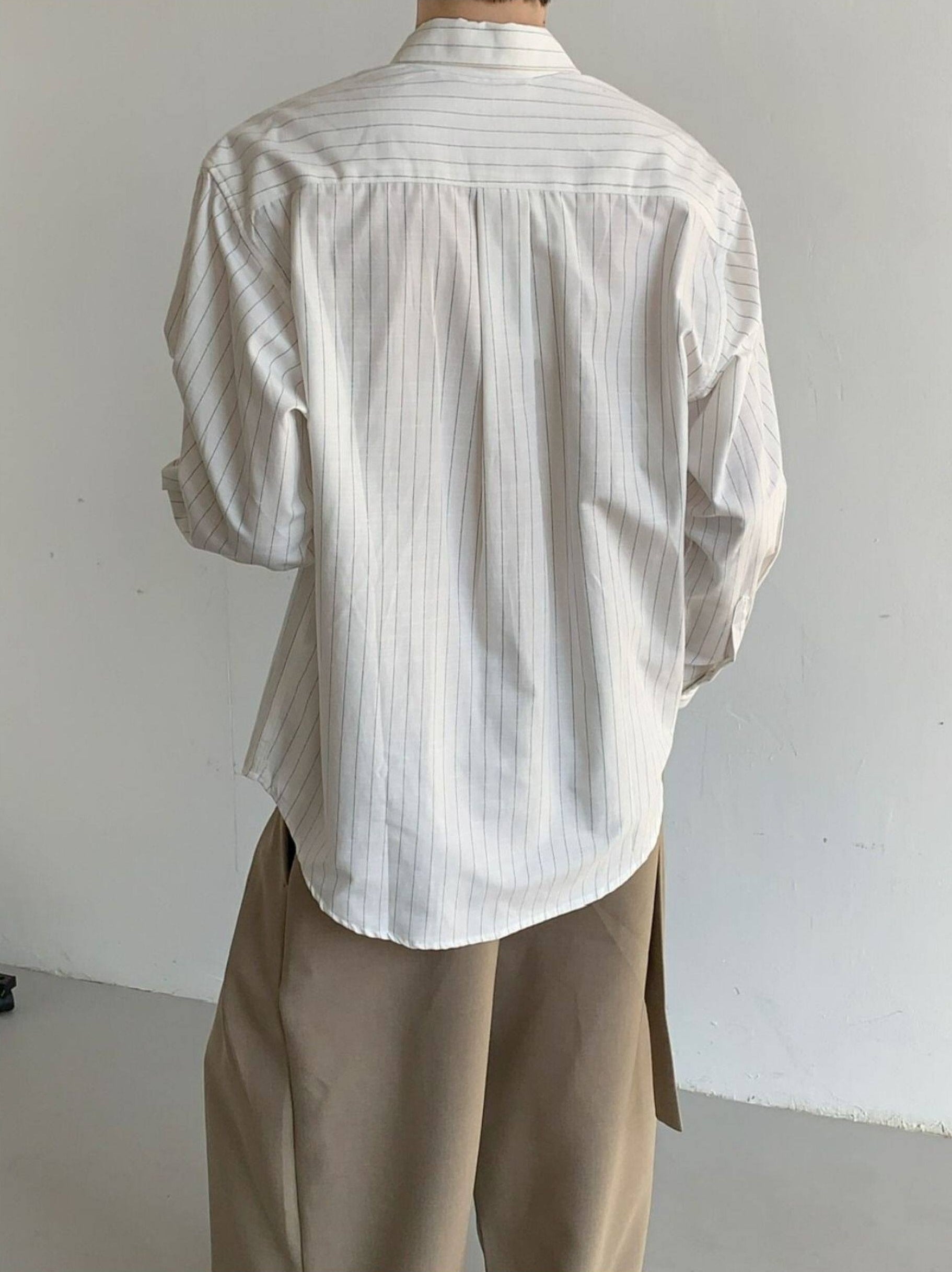 Designer Pocket Striped Relaxed Long Sleeve Shirt