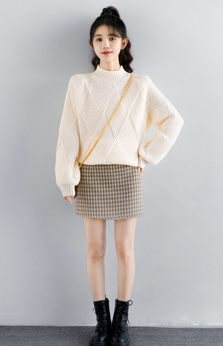 Diamond Knit High Neck Sweater