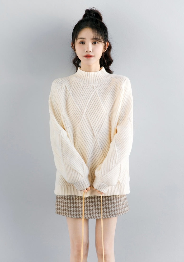 Diamond Knit High Neck Sweater
