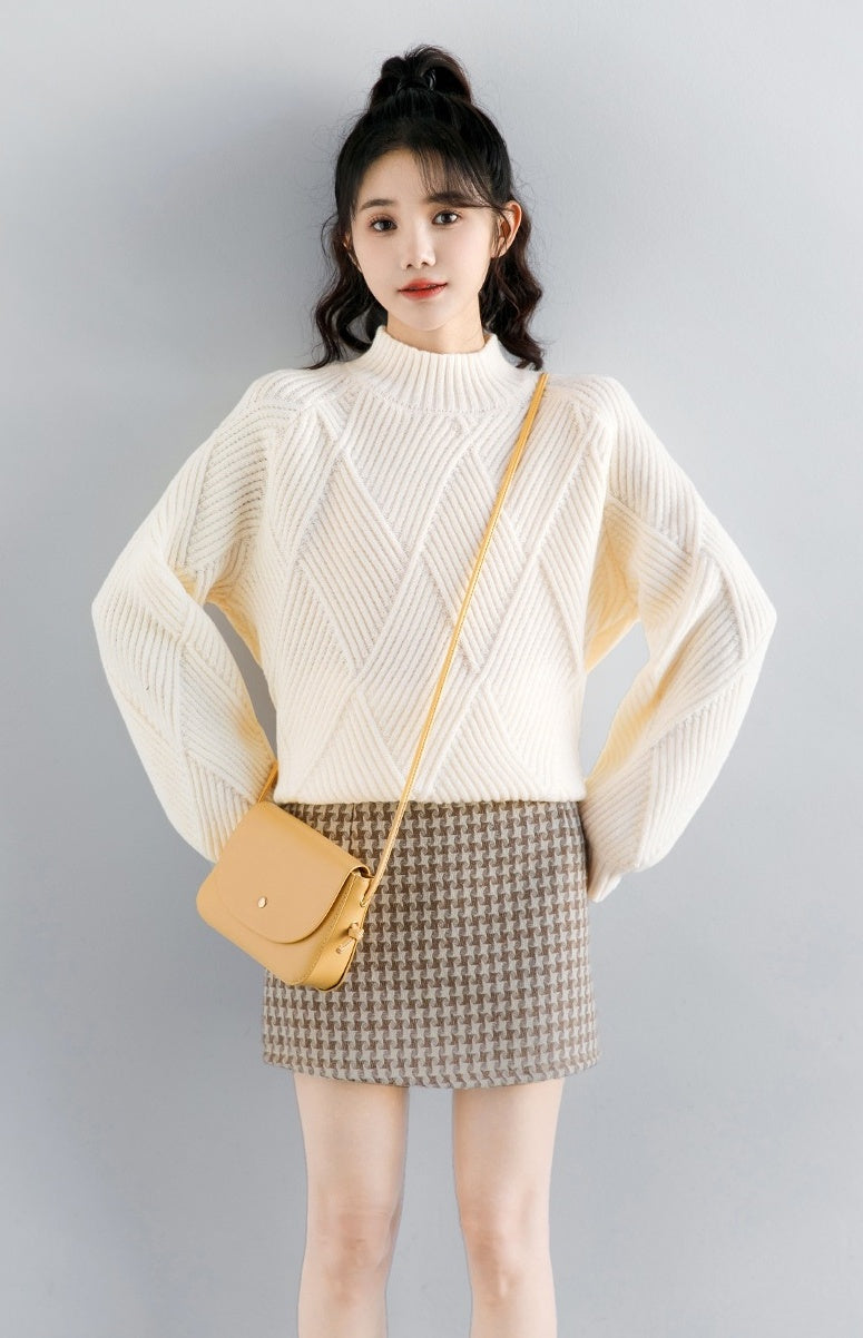 Diamond Knit High Neck Sweater