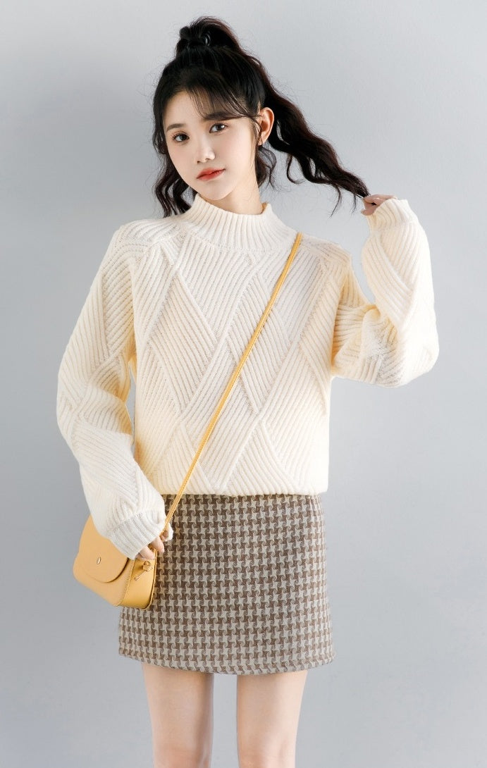 Diamond Knit High Neck Sweater