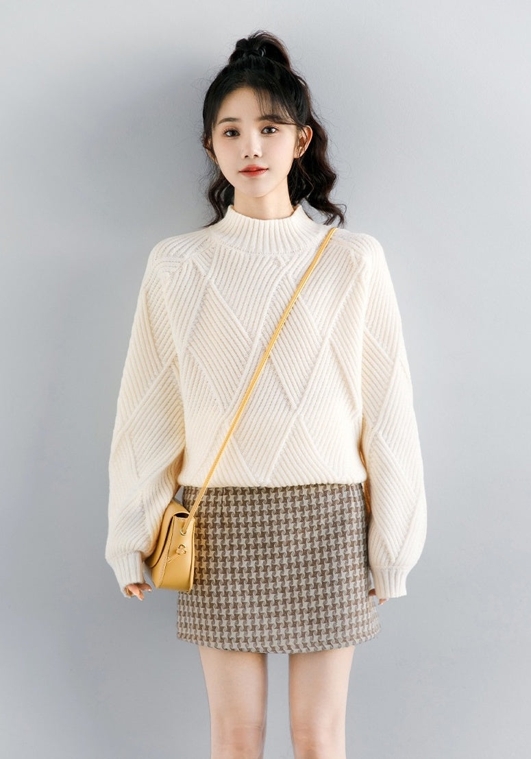 Diamond Knit High Neck Sweater