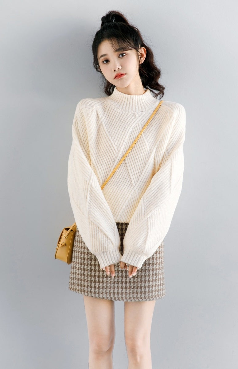 Diamond Knit High Neck Sweater