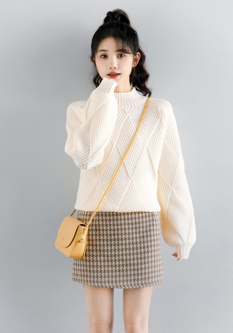 Diamond Knit High Neck Sweater