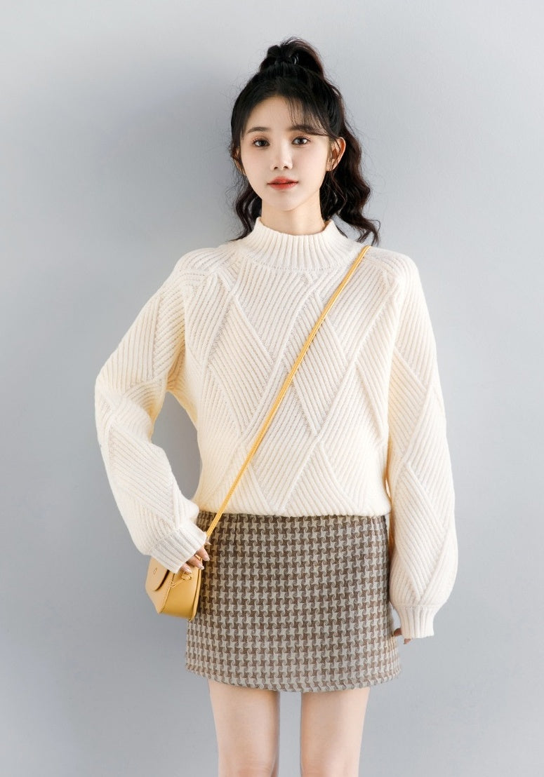 Diamond Knit High Neck Sweater