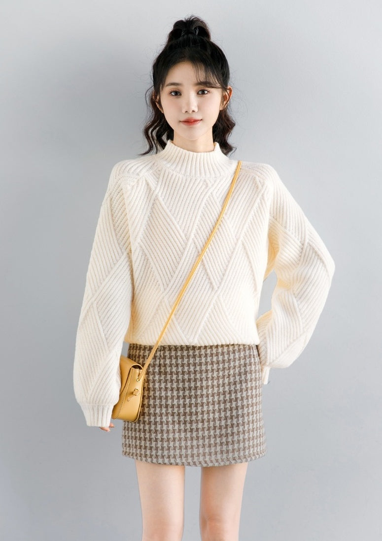Diamond Knit High Neck Sweater