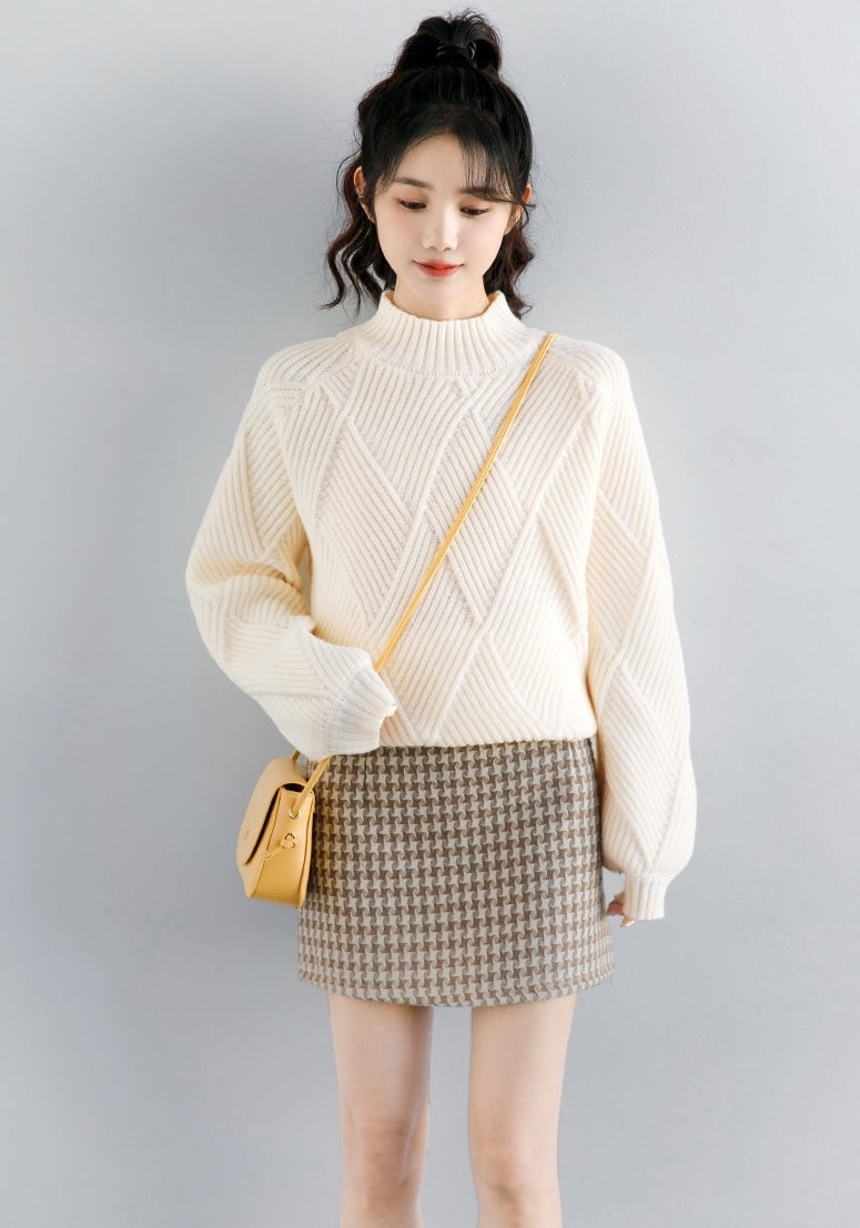 Diamond Knit High Neck Sweater