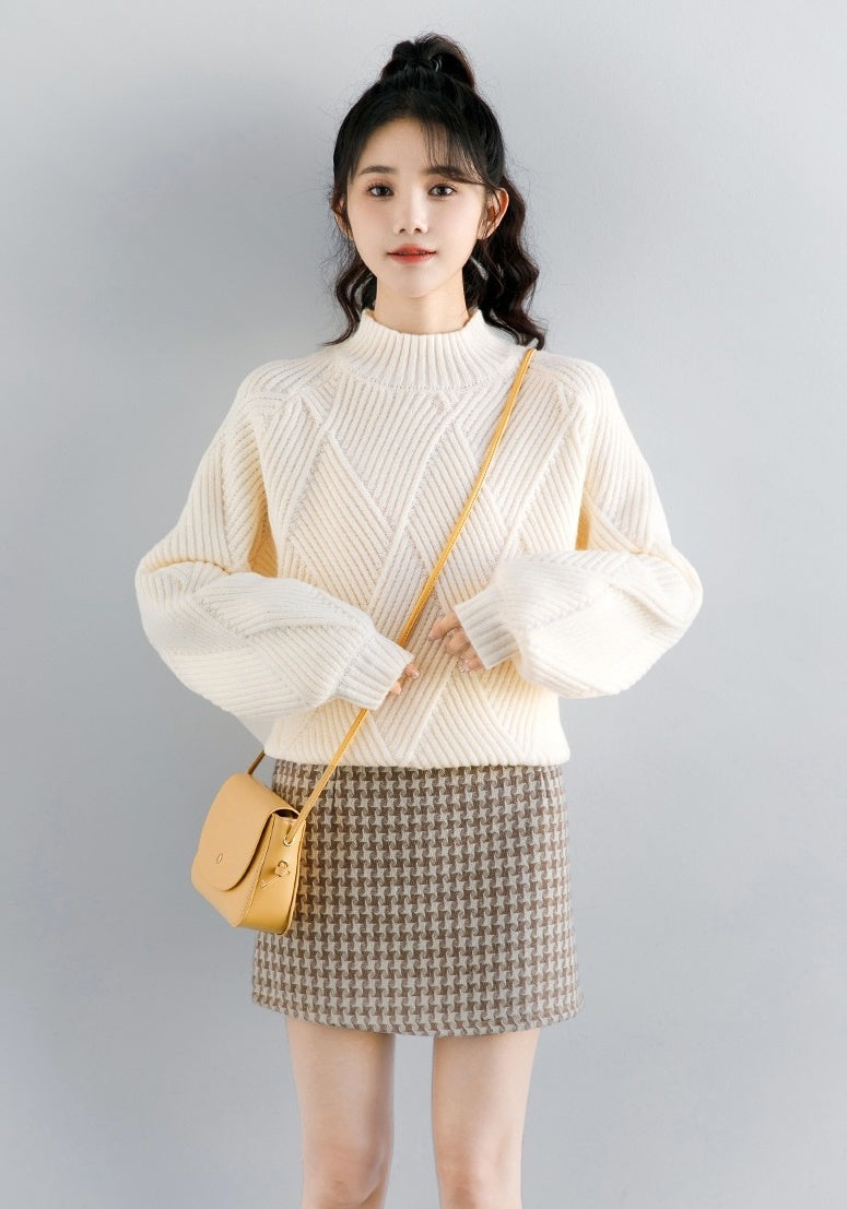 Diamond Knit High Neck Sweater